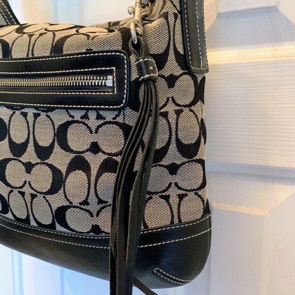 Coach Black and Gray Shoulder Bag with Signature Monogram - Picture 3 of 8